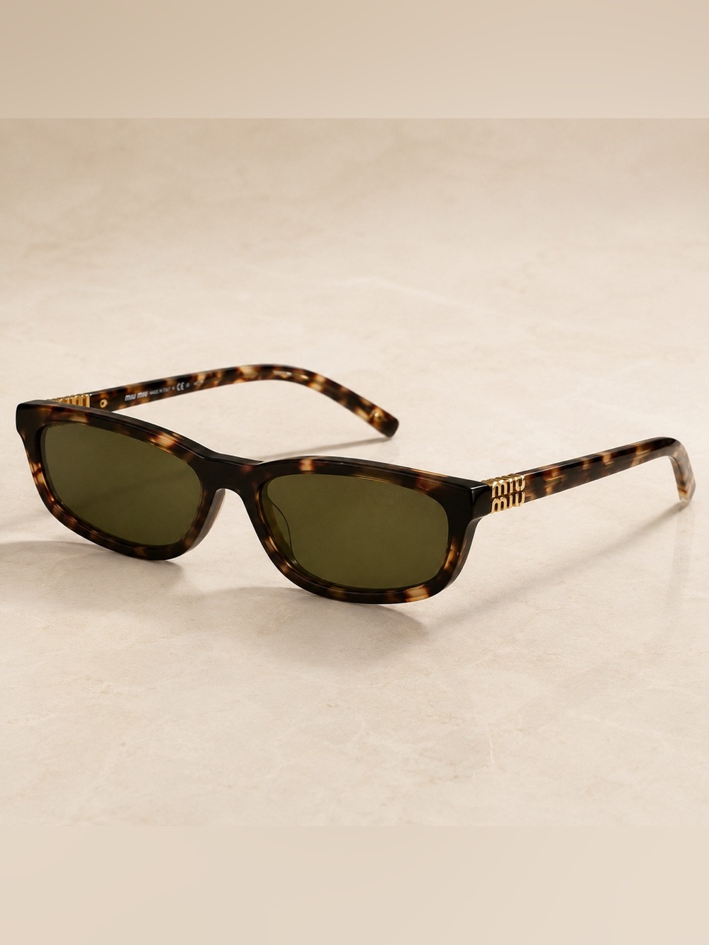 Tortoiseshell Slim Oval Sunglasses with Olive Lenses